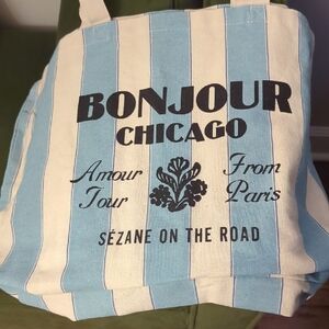 Sezane Blue and Cream Striped Tote Bag